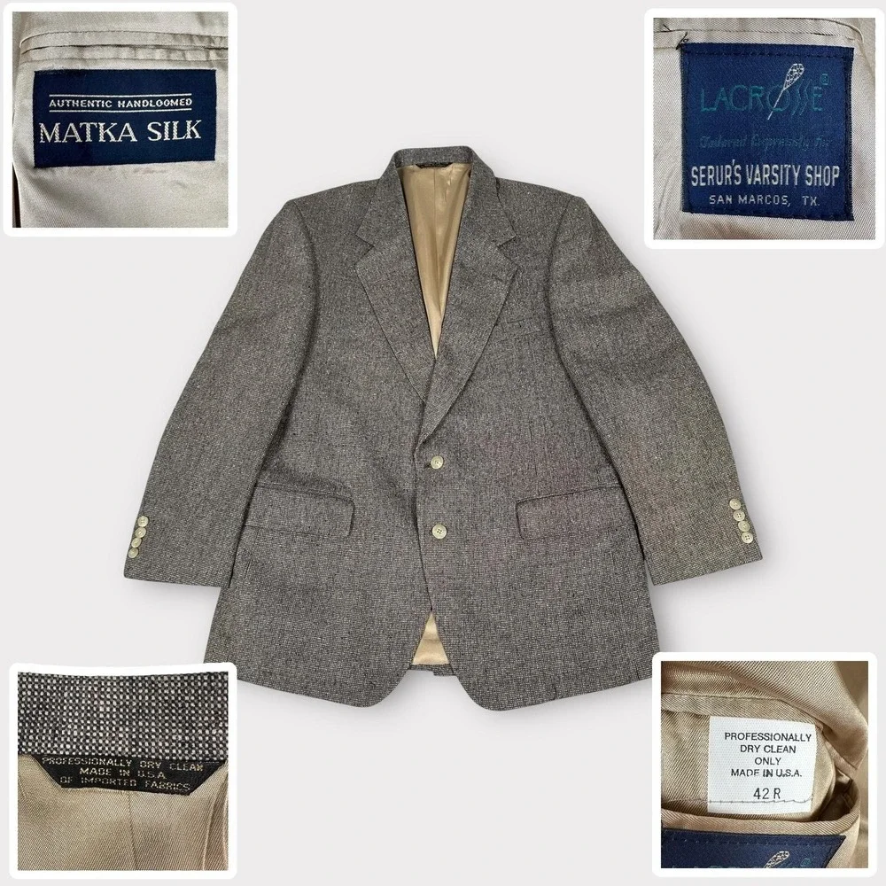 Lacrosse Blazer Mens 42R Matka Silk Tweed Sport Coat Made in‎ USA Varsity Shop